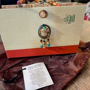 Beaded Handle Beige and Red Handbag